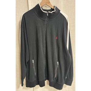 Polo Ralph Lauren Men's Sz 3XB 3X Black White Track Jacket Pockets Full Zip‎